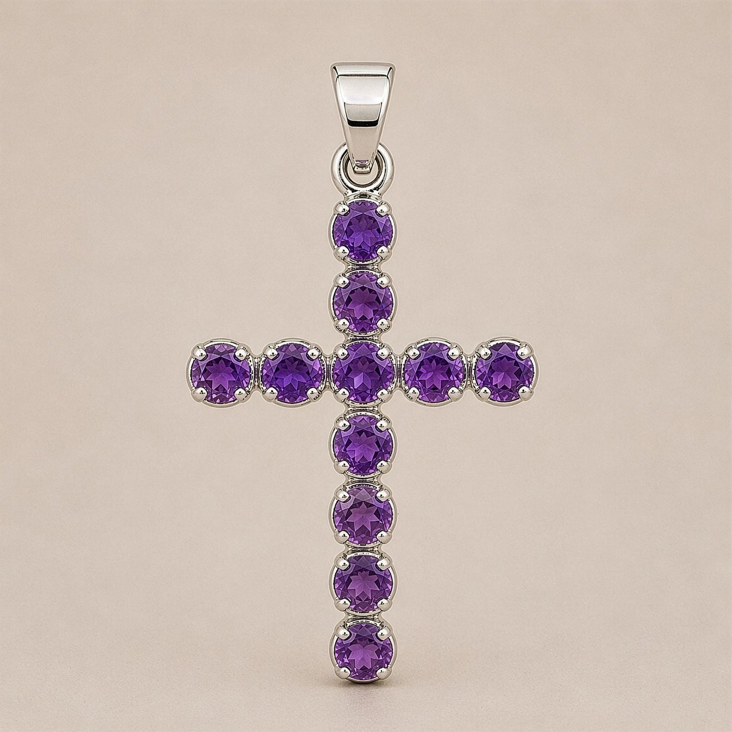 Silver Plated (45cm Chain)- Amethyst Crucifix