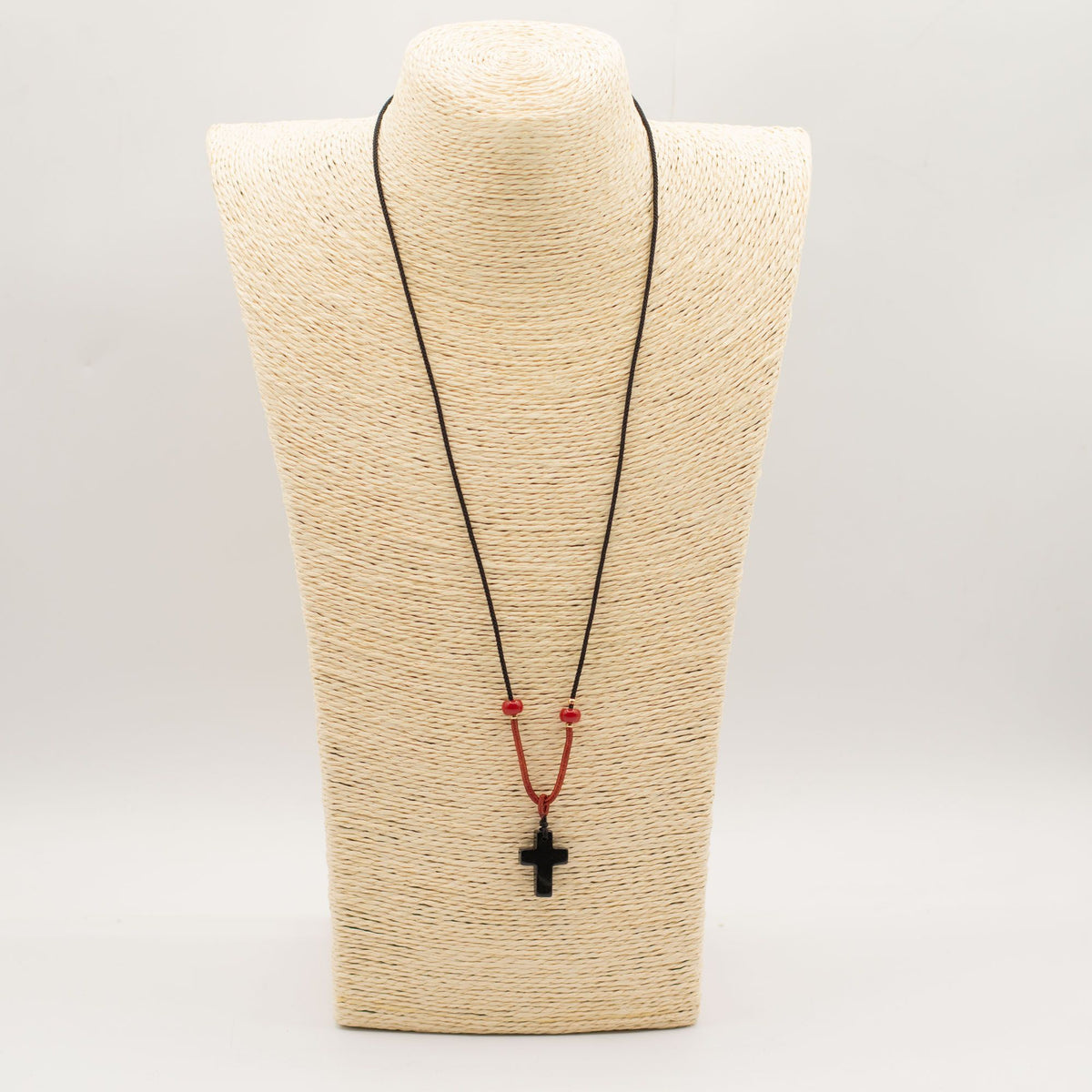 Cord Necklace Gemstone Pendant - Black Agate Cross