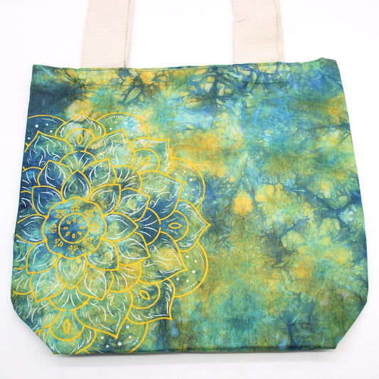 Tye-Dye Cotton Bag (6oz) - 38x42x12cm - Mandela - Green/Blue -Handle