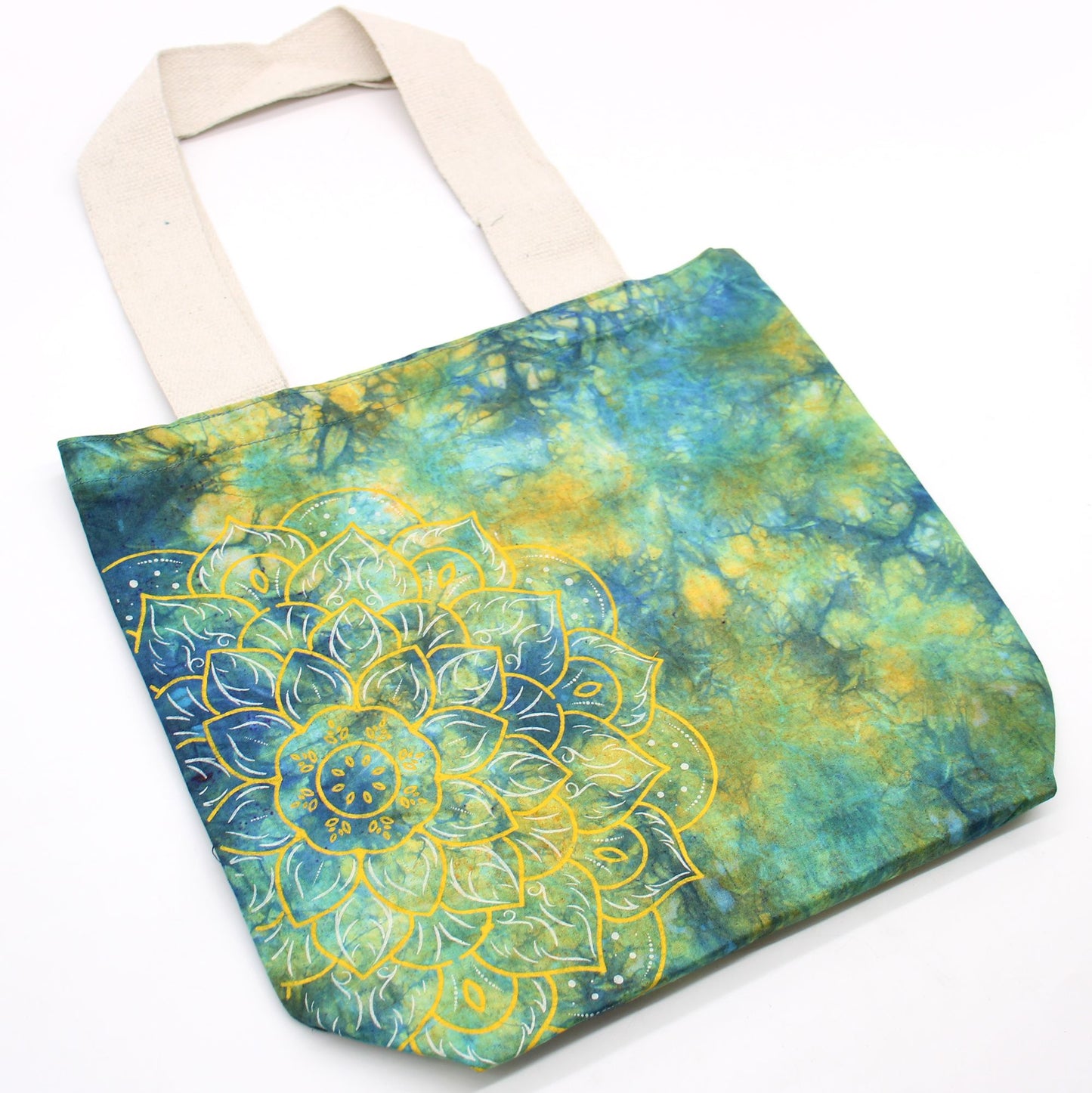 Tye-Dye Cotton Bag (6oz) - 38x42x12cm - Mandela - Green/Blue -Handle