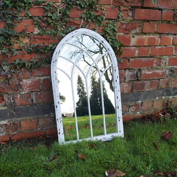 Large White Vintage Arched Mirror
