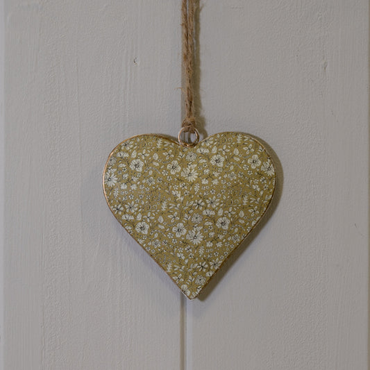 Light Green Metal Hanging Heart 8cm