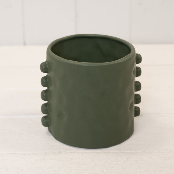 Dimpled Olive Green Planter with Bobbins