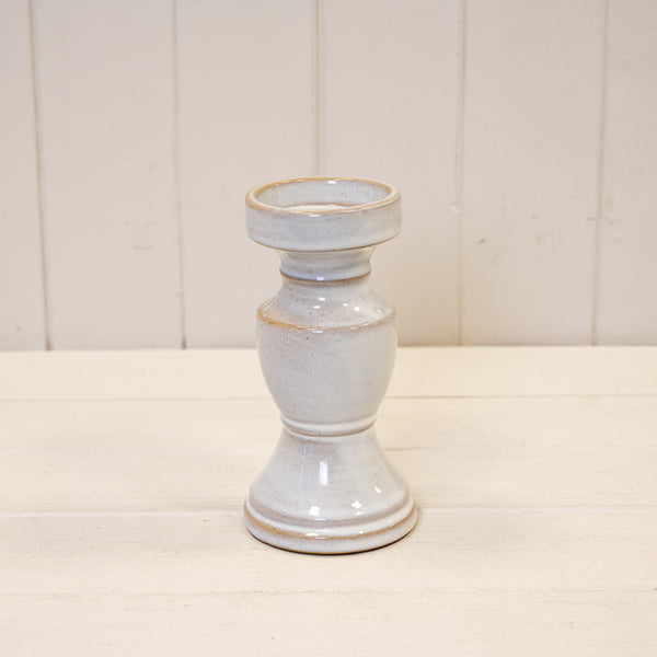 Natural Ceramic Candle Holder Small 8.3cm x 8.3cm x 16.1cm