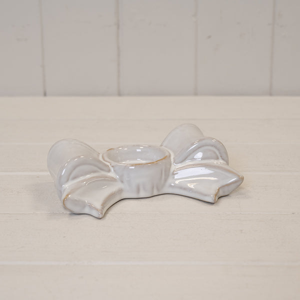 Natural Ceramic Bow Candle Holder 15cm x 9.1cm x 4.5cm