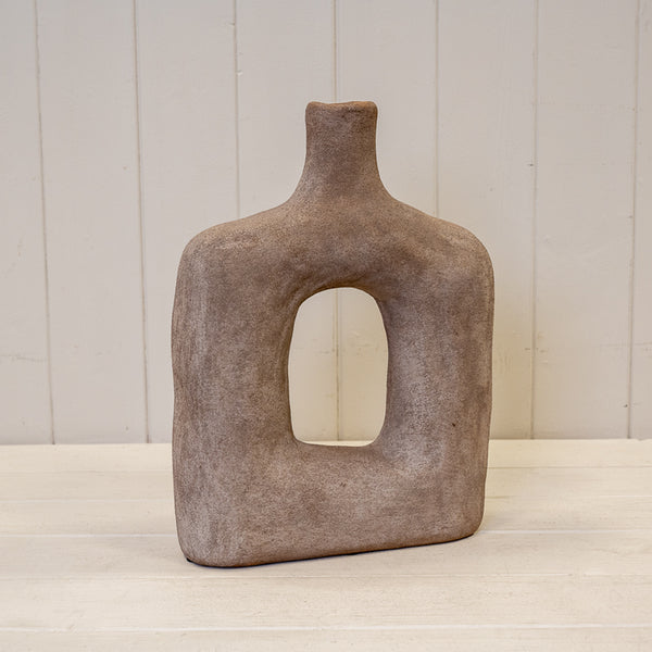 Tall Brown Textured Sculptured Vase 22.5cm x 7.5cm x 30.5cm