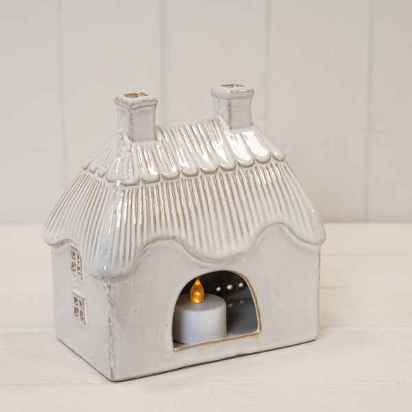 Natural Ceramic Thatch Roof House for Tealight 16cm x 10cm 16cm