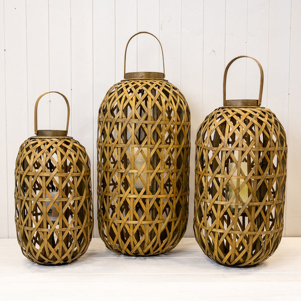 Medium Oval Bamboo Lantern With Glass Insert