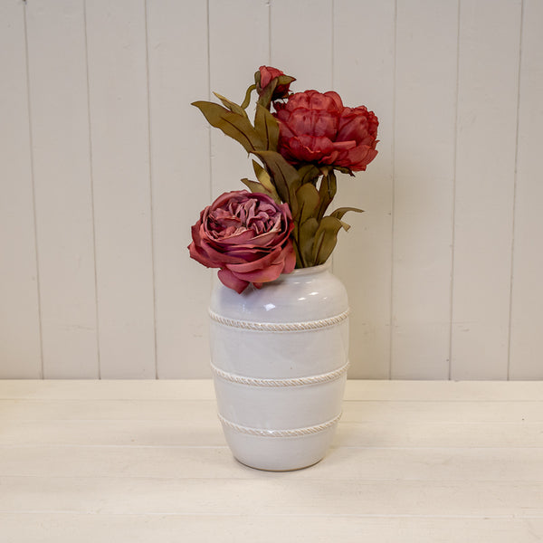 Small Natural Rustic Ceramic Vase with Rope Detail