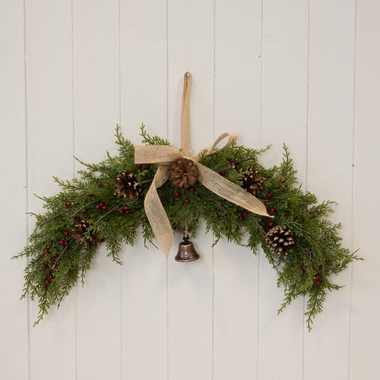 Arc Wreath with Branches, Berries, Pine, Pinecones, Bells and Bow