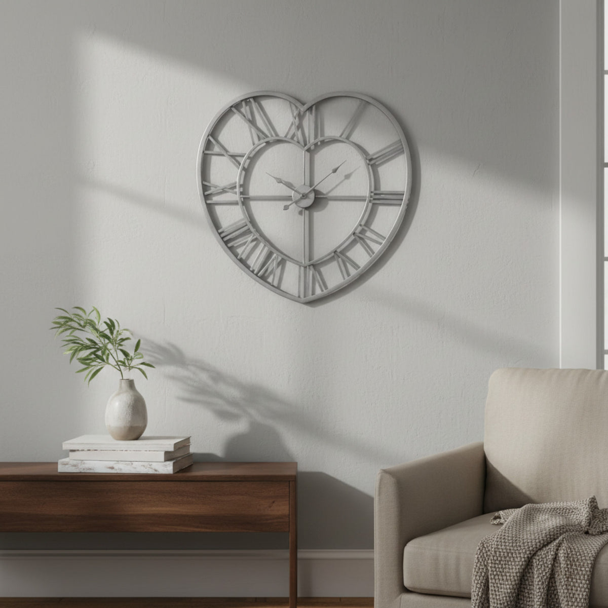 Silver Heart Skeleton Wall Clock