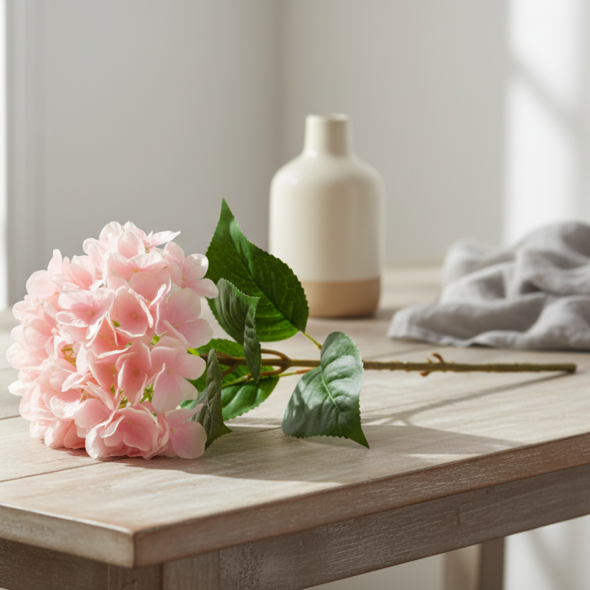 Single Pink Hydrangea Artificial Flower Stem