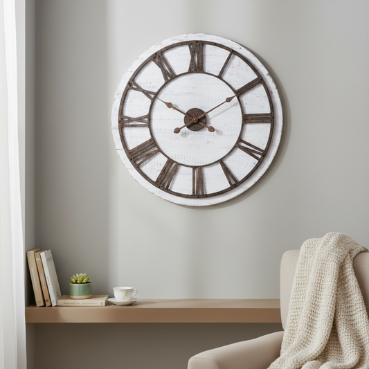 Rustic Wooden Clock With Aged Numerals And Hands