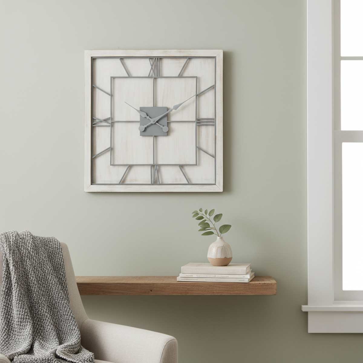 Williston White Square Large Wall Clock