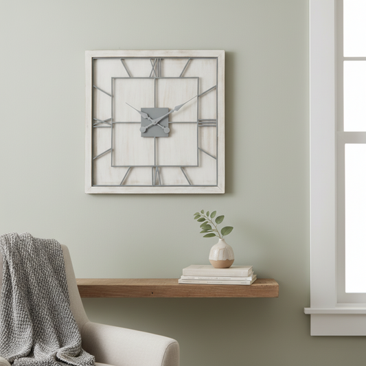 Williston White Square Large Wall Clock