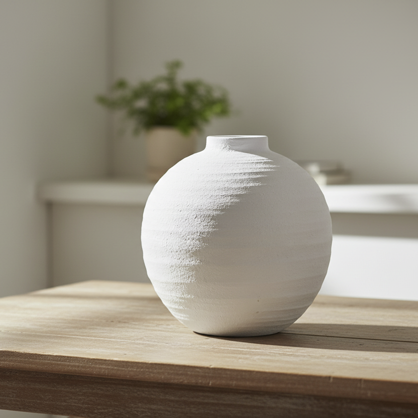 Tiber Large Matt White Ceramic Vase - Antique White Decorative Vase