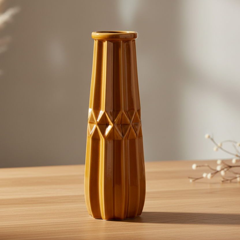 Seville Collection Tall Ochre Vase - Olive Green Decorative Vase