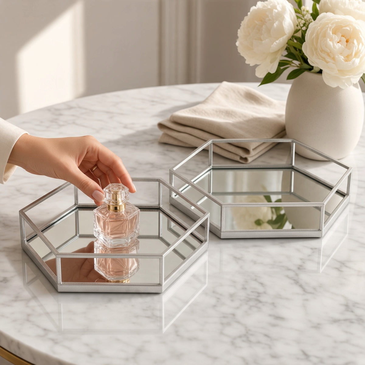 Silver Hexagon Set Of Two Trays