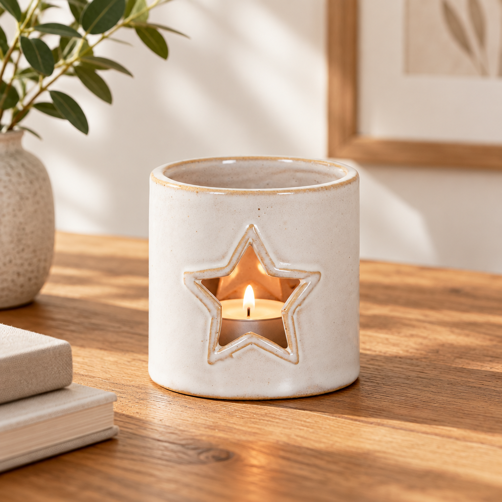 White Ceramic Star Cut-Out Tealight Holder