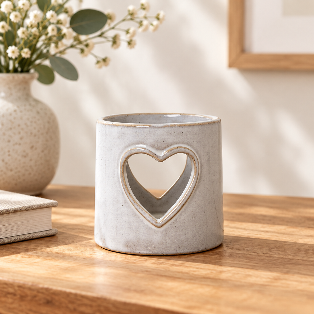 White Ceramic Heart Cut-Out Tealight Holder