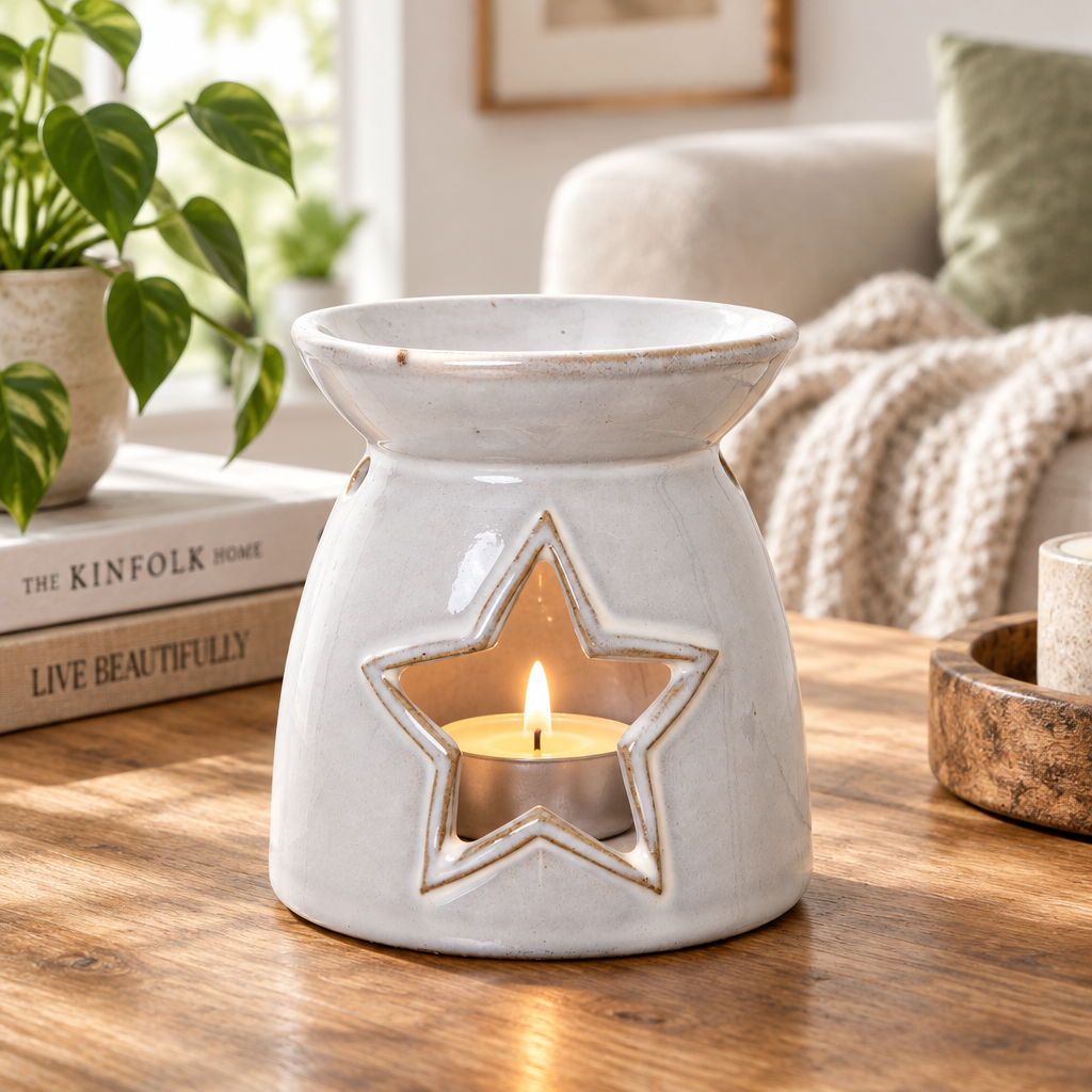 White Ceramic Star Cut-Out Wax Melt Tealight Holder