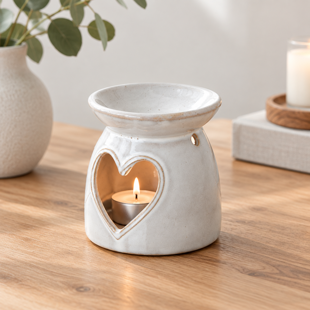 White Ceramic Heart Cut-Out Wax Melt Tealight Holder