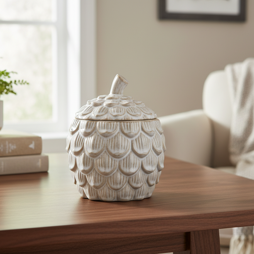 Medium Ceramic Pine Cone Trinket Dish With Lid