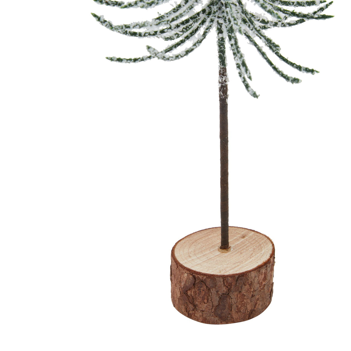 Small Snowy Spindle Tree In Wood Log Christmas Decoration
