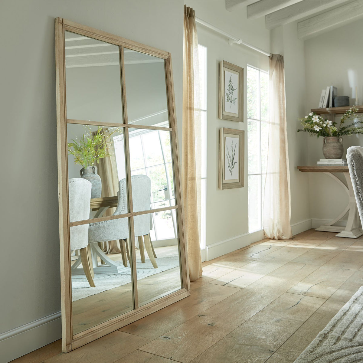 Washed Wood XL Window Mirror Decorative Wall Mirror