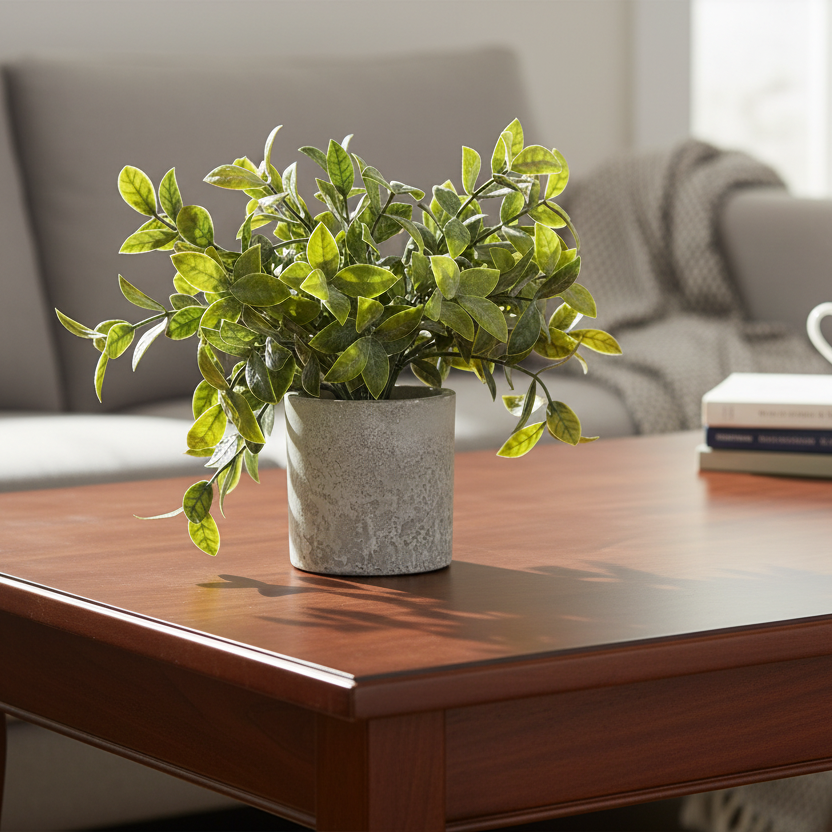 Small Box Plant In Grey Pot Artificial Flower Stem