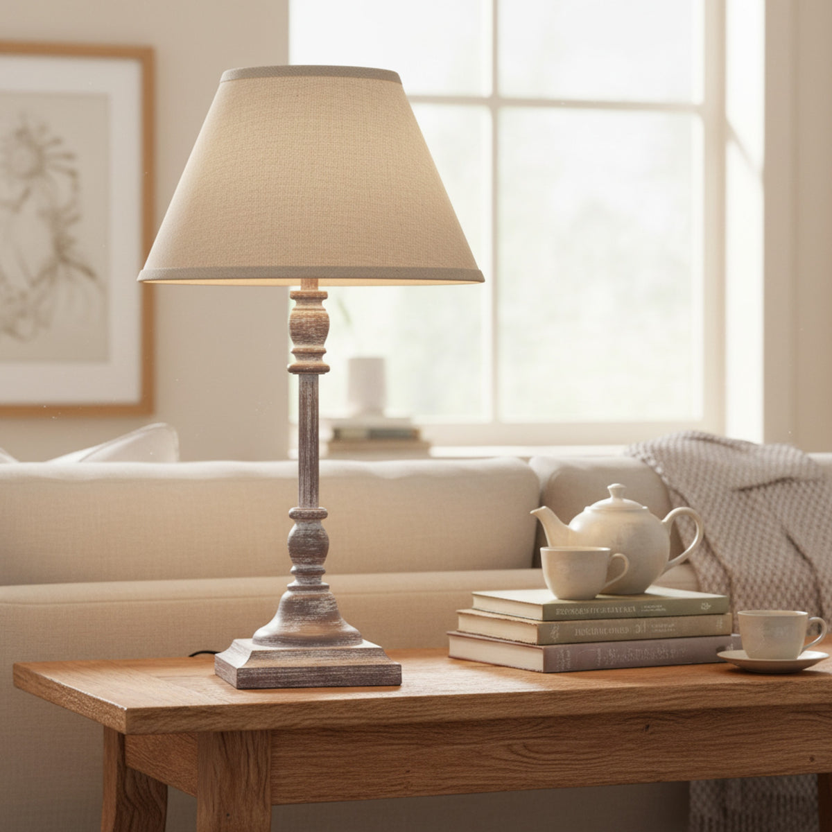 Antia Stem Table Lamp With Linen Shade