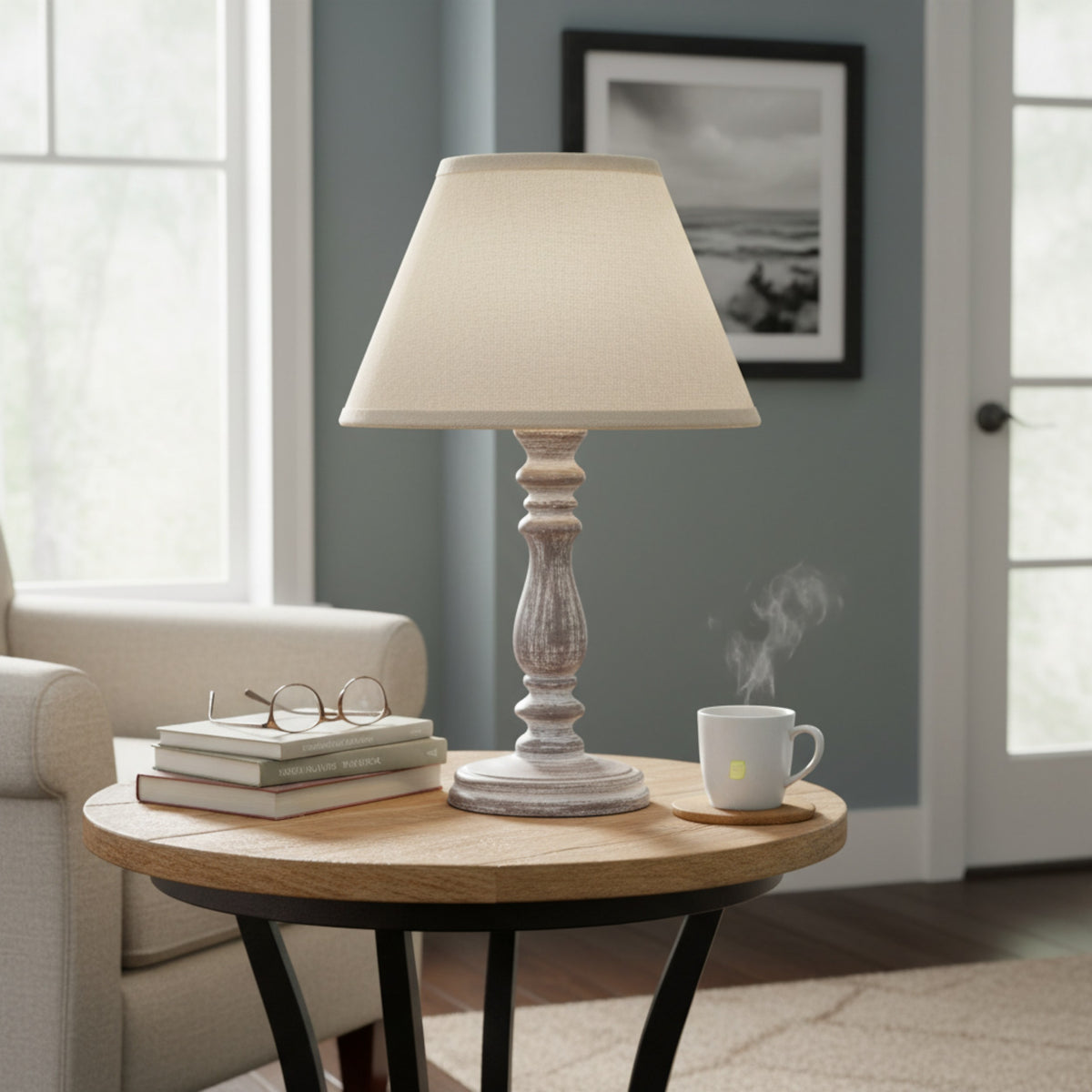 Setia Column Table Lamp With Linen Shade