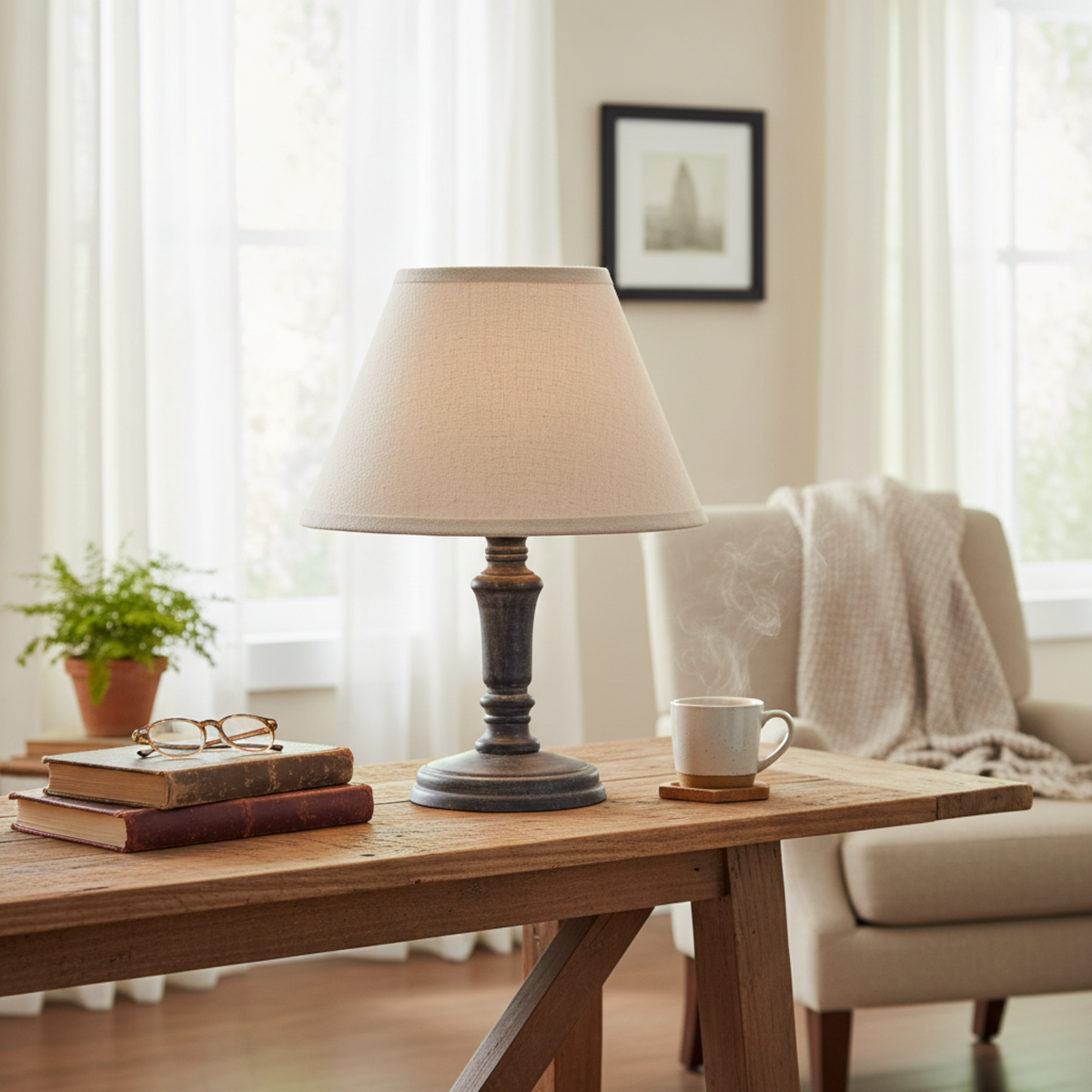 Palmyra Column Table Lamp With Linen Shade