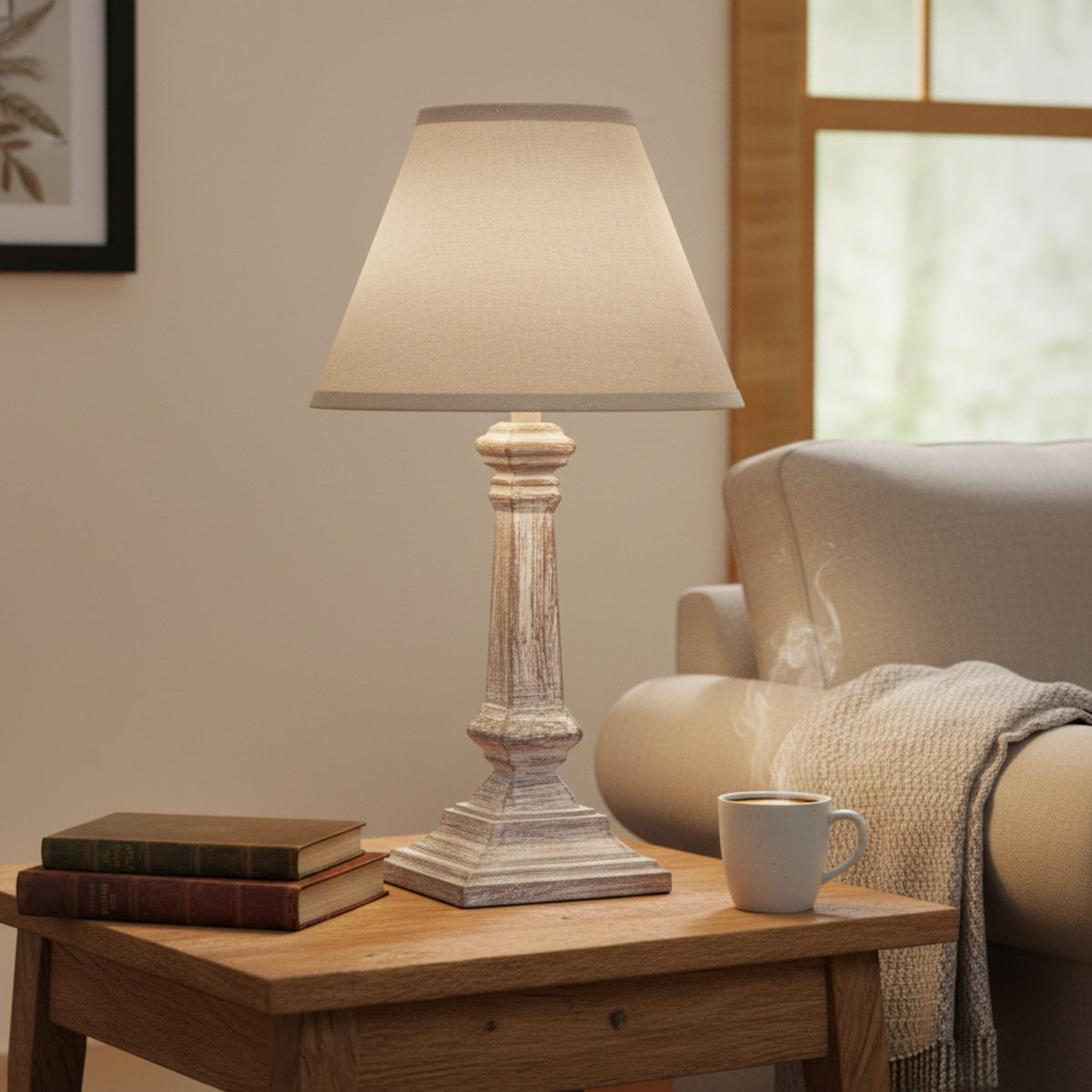 Capsa Column Table Lamp With Linen Shade