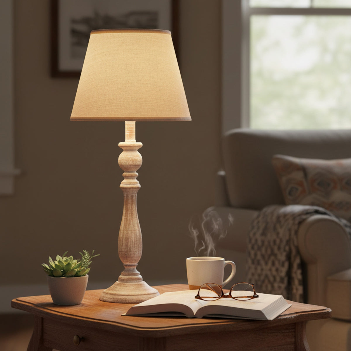 Dunum Column Table Lamp With Linen Shade