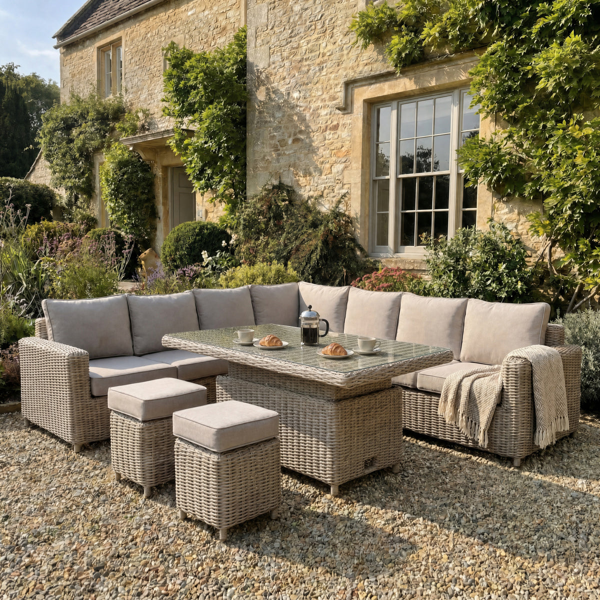 Amalfi Outdoor Large Corner Set With Riser Table and 2 Stools