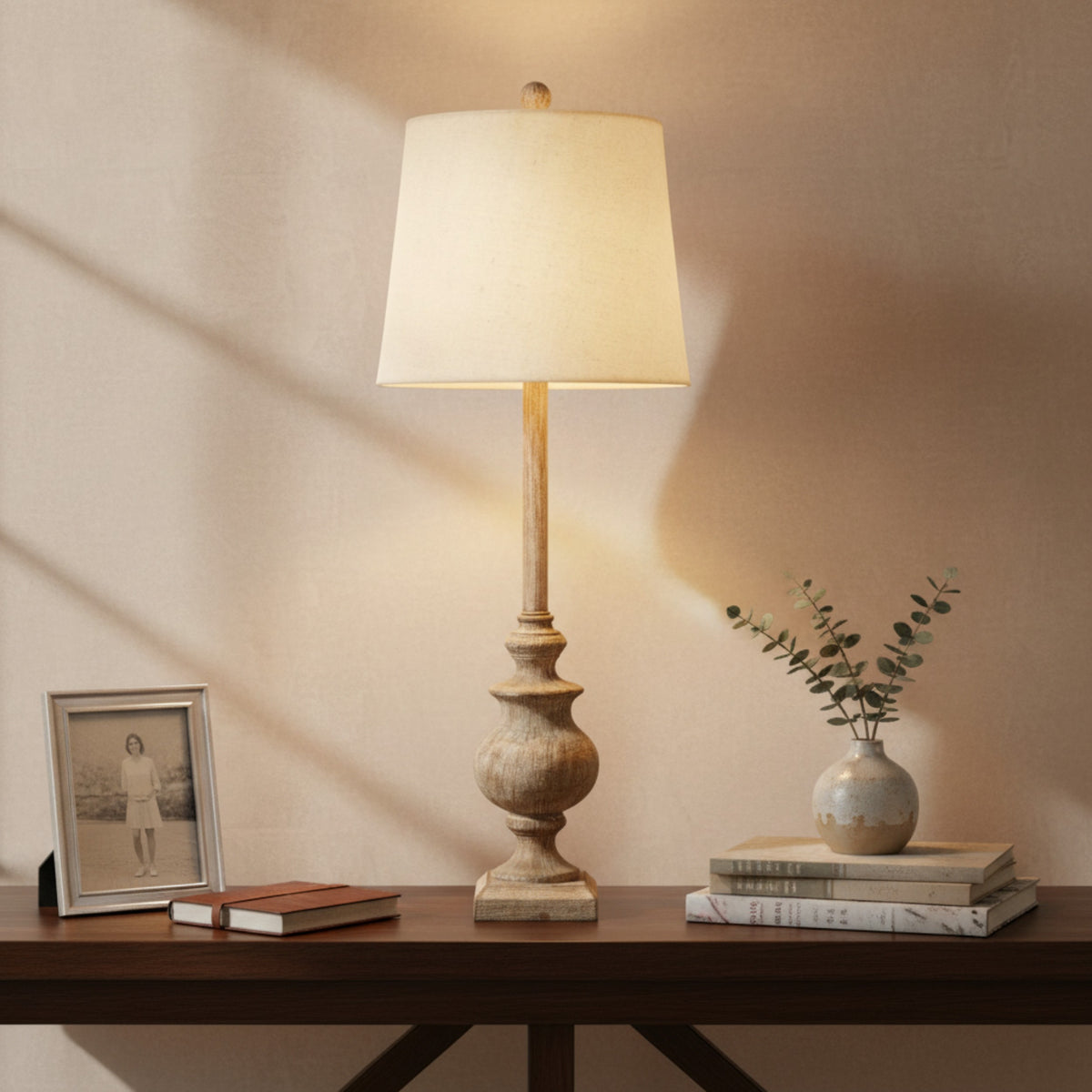 Chiaro Candlestick Table Lamp With Linen Shade