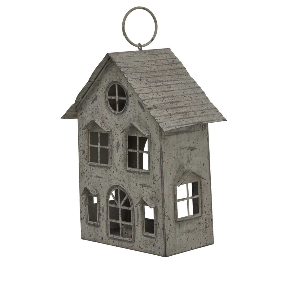 Rustic  Metal Hanging House Tealight With Glass Votive