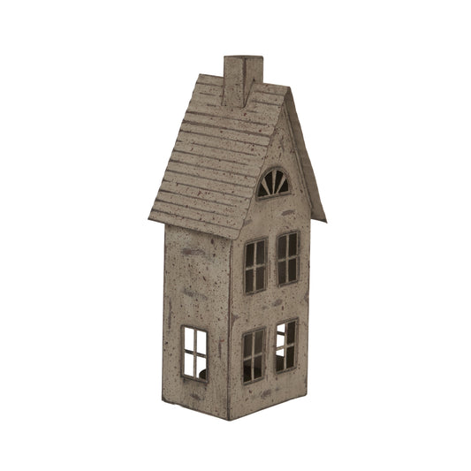 Tall Rustic Metal House Tealight With Glass Votive