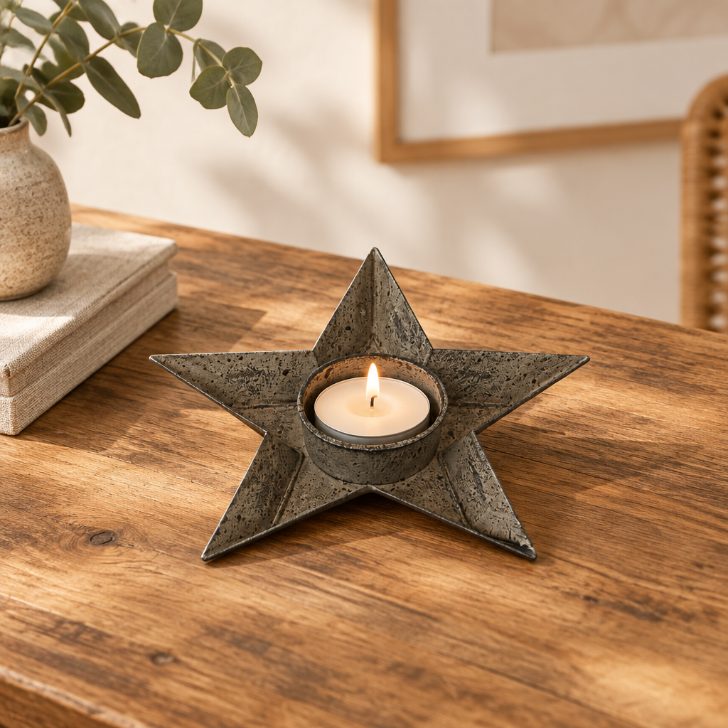 Rustic Metal Star Tealight Holder