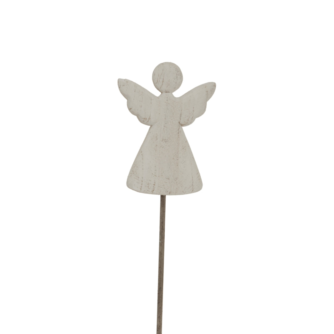 Large Whitewashed Rustic Angel On Stand