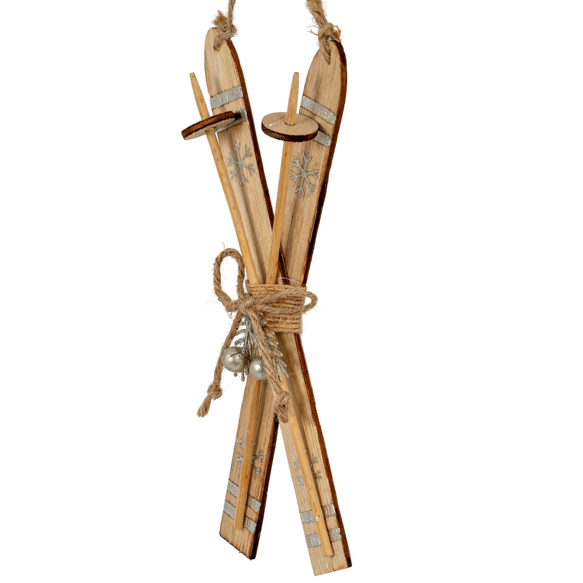 Natural Rustic Crossed Skis Christmas Hanging Decoration