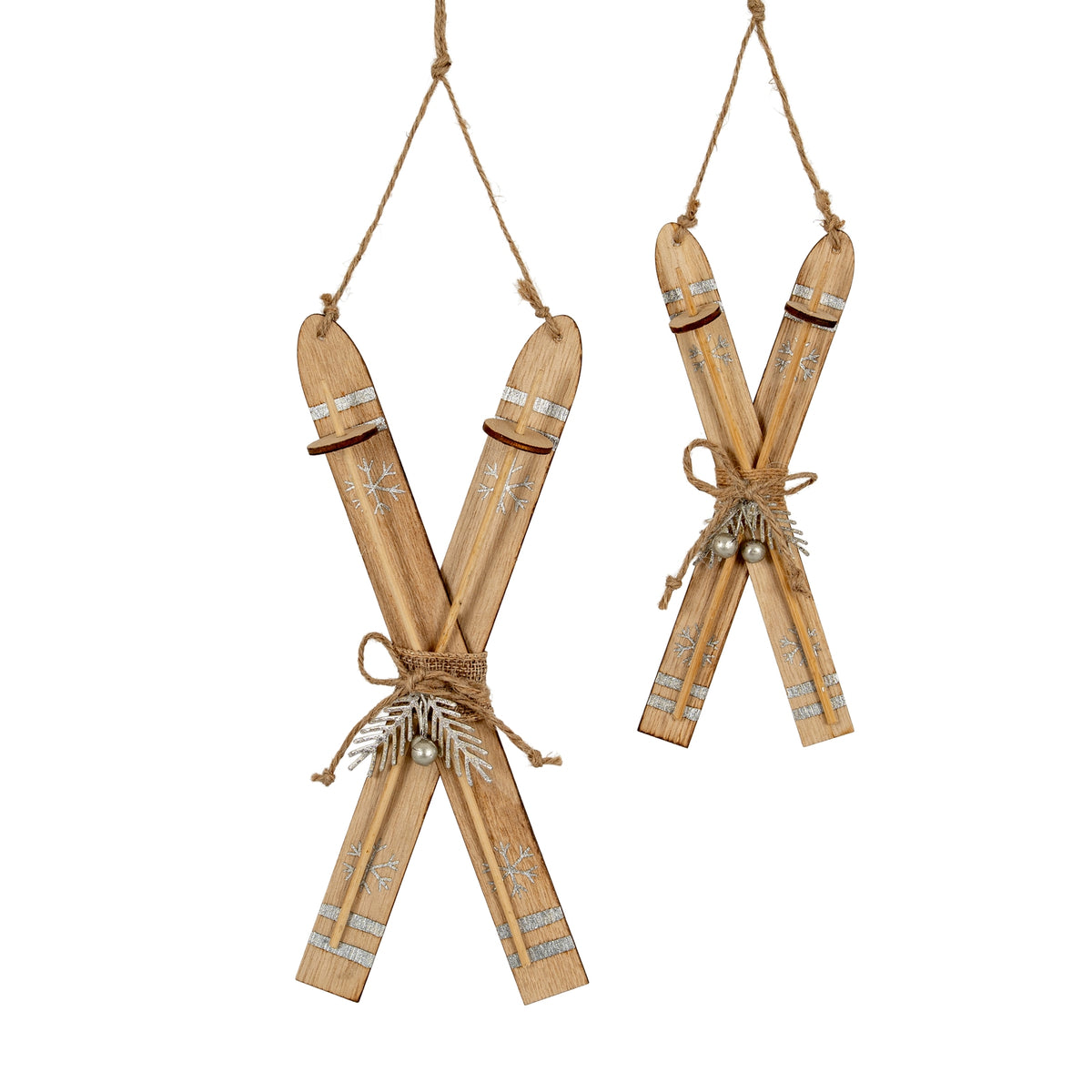Natural Rustic Crossed Skis Christmas Hanging Decoration