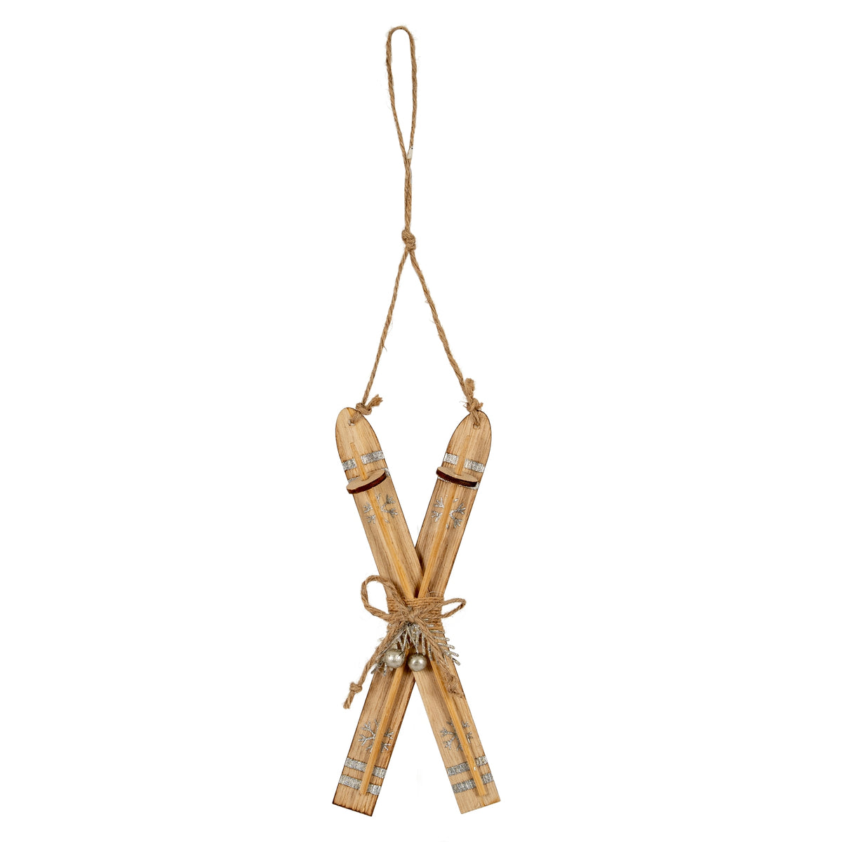 Natural Rustic Crossed Skis Christmas Hanging Decoration