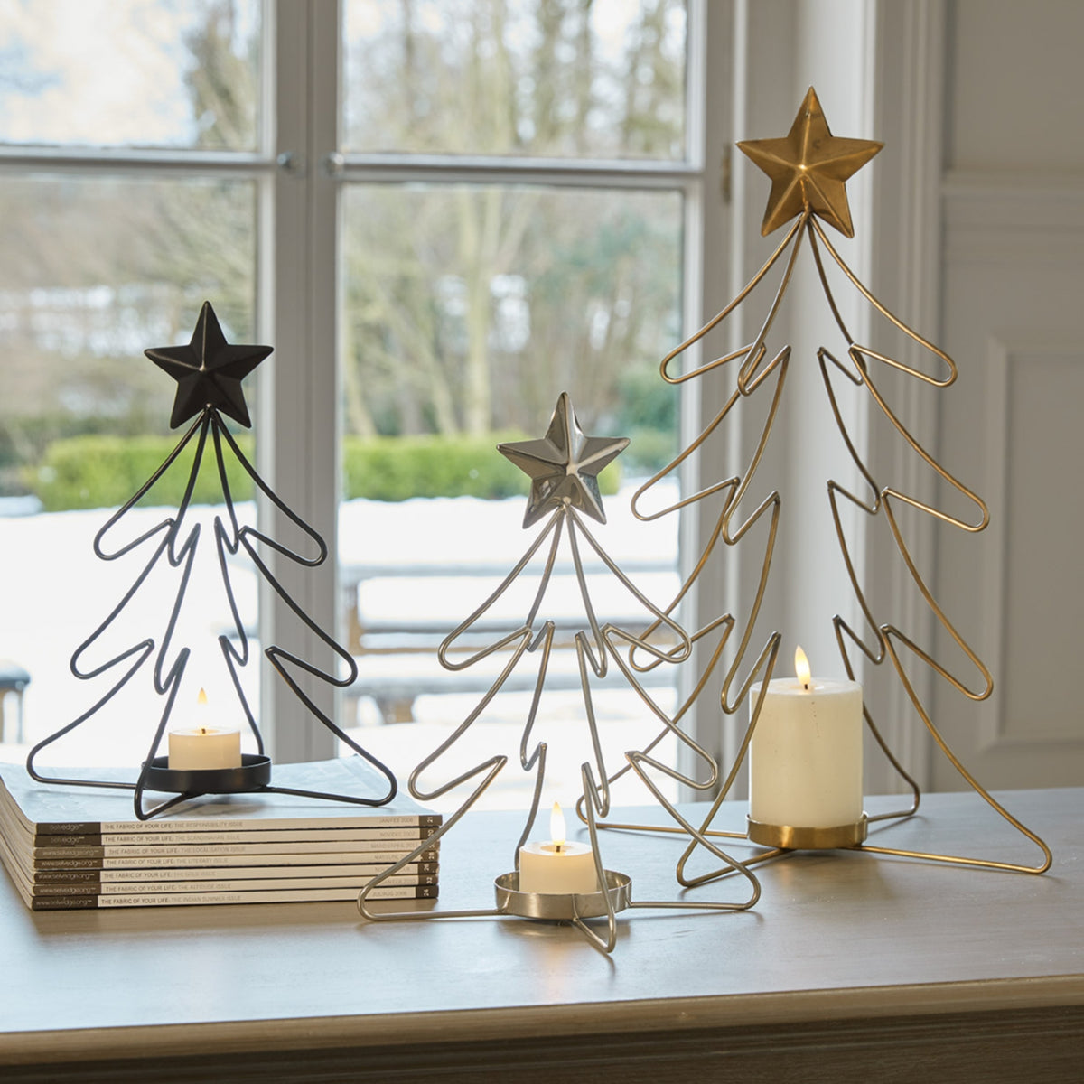Rustic Outline Star With Four Glass Votives