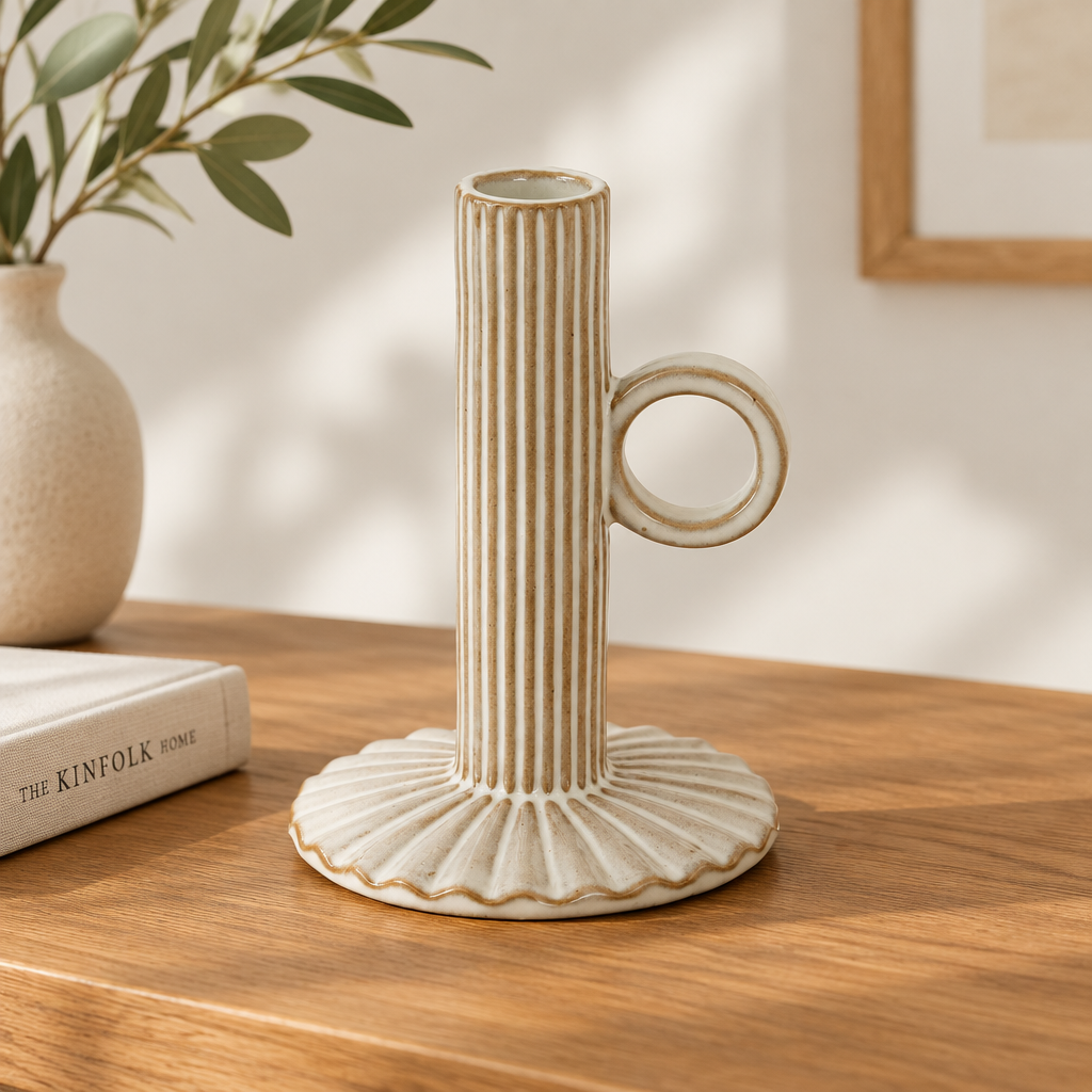 Alora Ceramic Taper Candle Holder With Handle