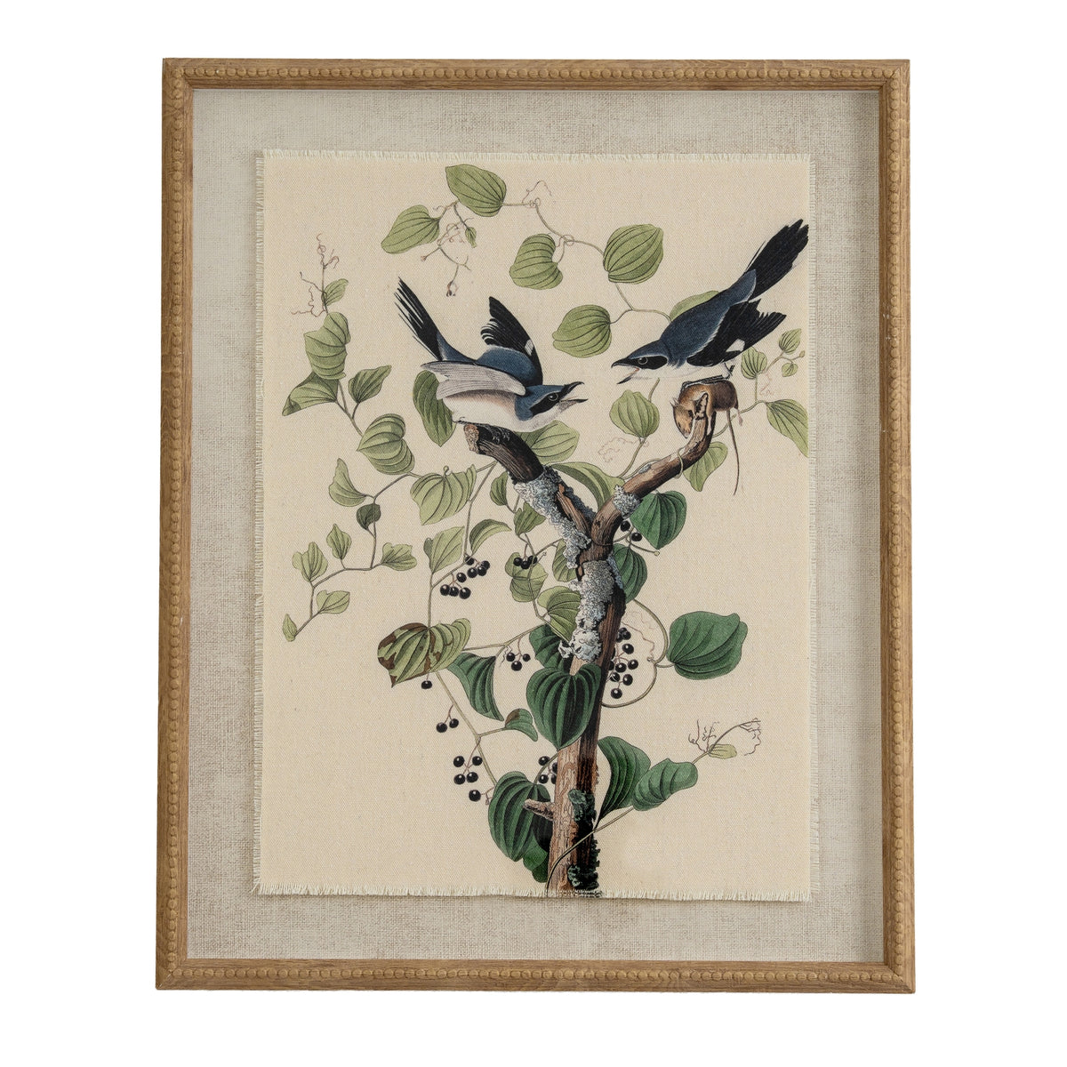 Flora & Fauna Collection Shrikes On Linen In Beaded Frame