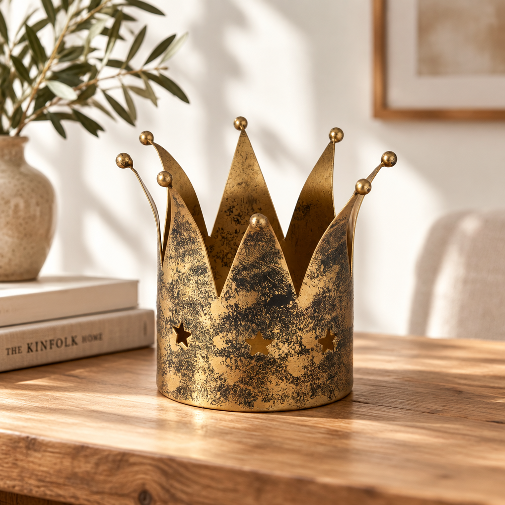 Antique Gold Crown Tealight Holder