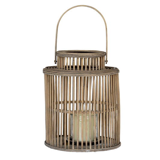 Cylinder Wicker Lantern With Glass Holder