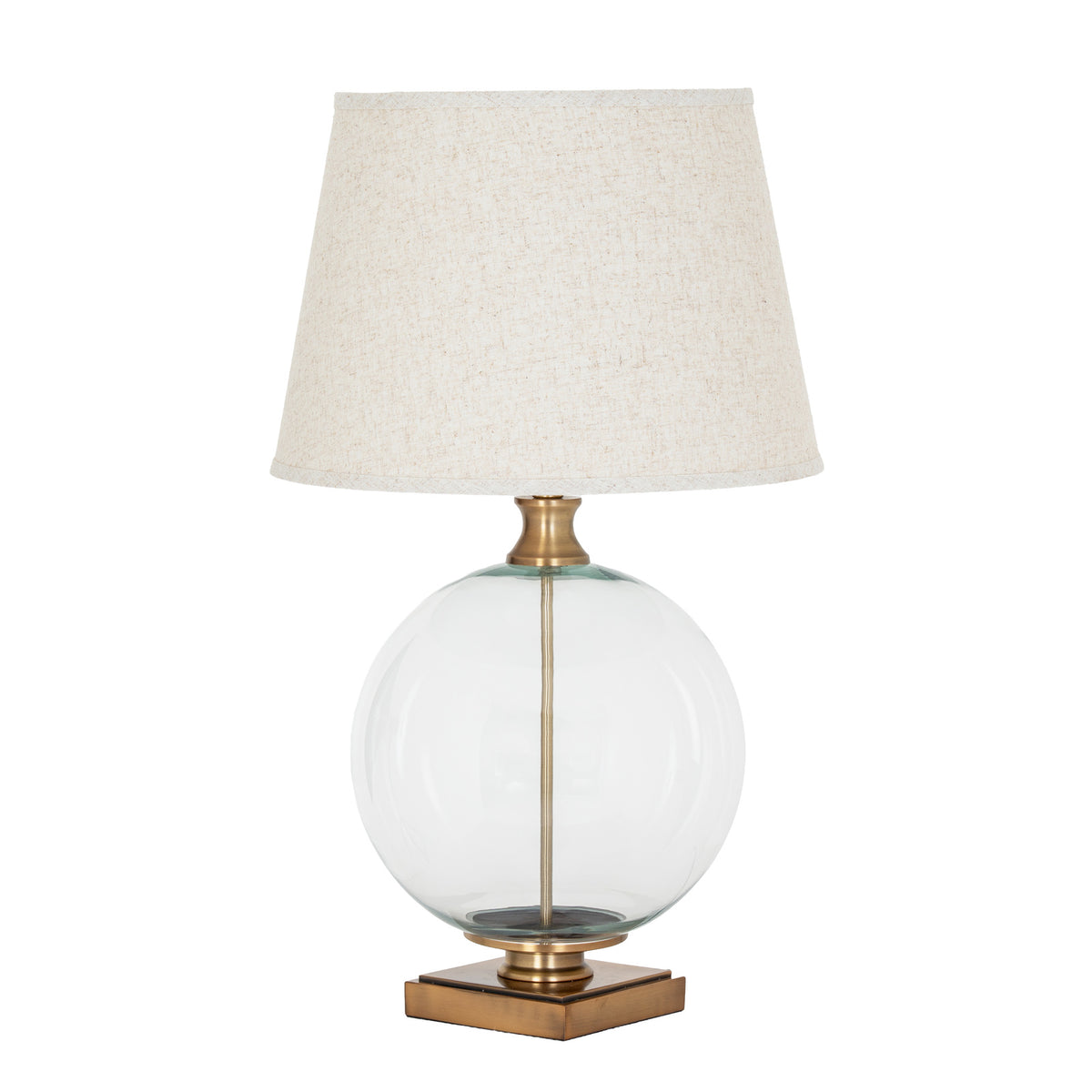 Lunel Glass Orb Table Lamp With Edged Linen Shade